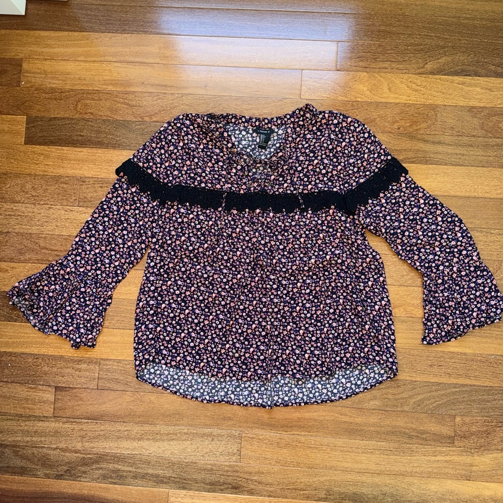 Forever 21 Black and Pink Floral Blouse